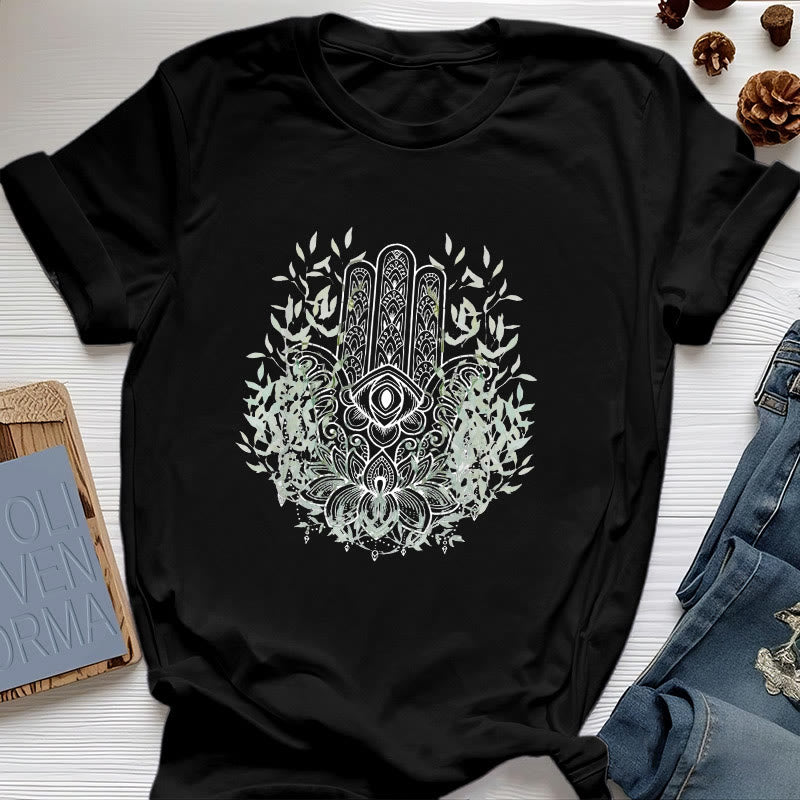 Maglietta Olivenorma con la Mano di Fatima Hamsa Yoga Meditazione - Nero - 2XL - image 4