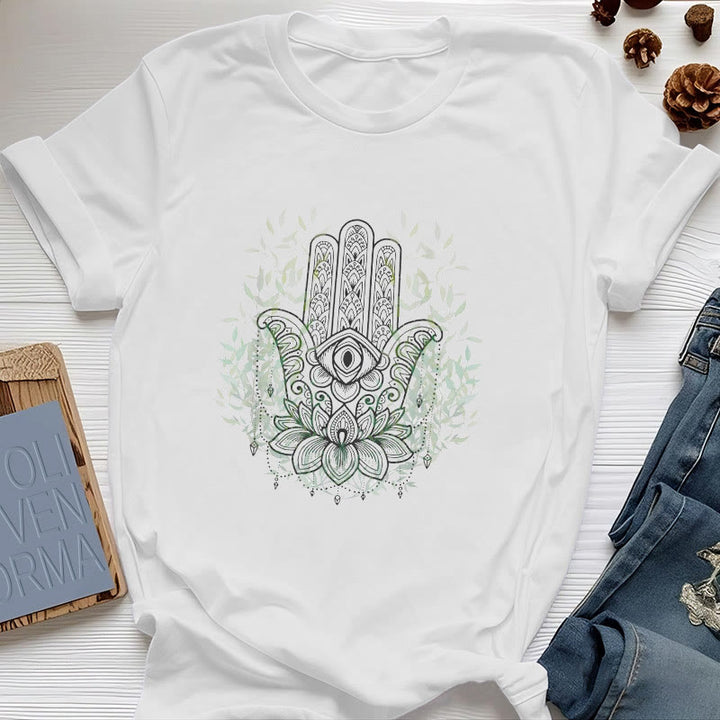 Maglietta Olivenorma con la Mano di Fatima Hamsa Yoga Meditazione - Bianco - 2XL - image 0