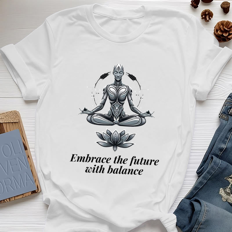 Olivenorma "ACCETTA IL FUTURO CON EQUILIBRIO" Maglietta spirituale Lotus - Bianco - 2XL - image 1