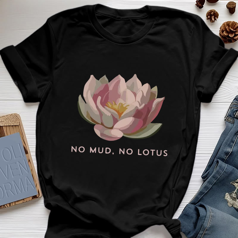 Maglietta da yoga in cotone Olivenorma "NO MUD, NO LOTUS" - Nero - 2XL - image 1