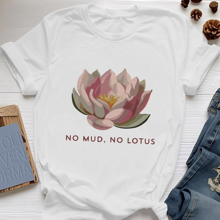 Maglietta da yoga in cotone Olivenorma "NO MUD, NO LOTUS" - Bianco - 2XL - image 5