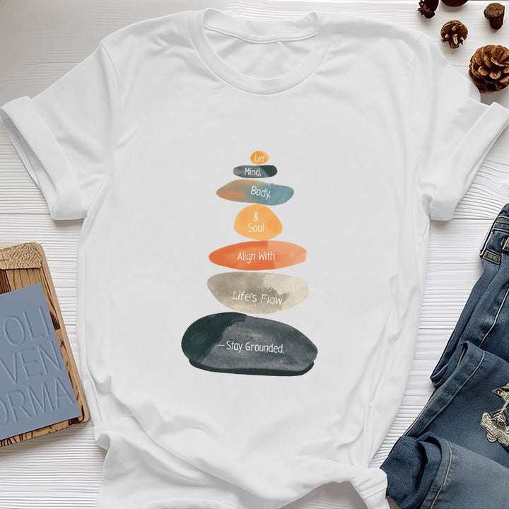 Olivenorma "Stay Grounded" T-shirt spirituale in cotone leggero - Bianco - 2XL - image 0