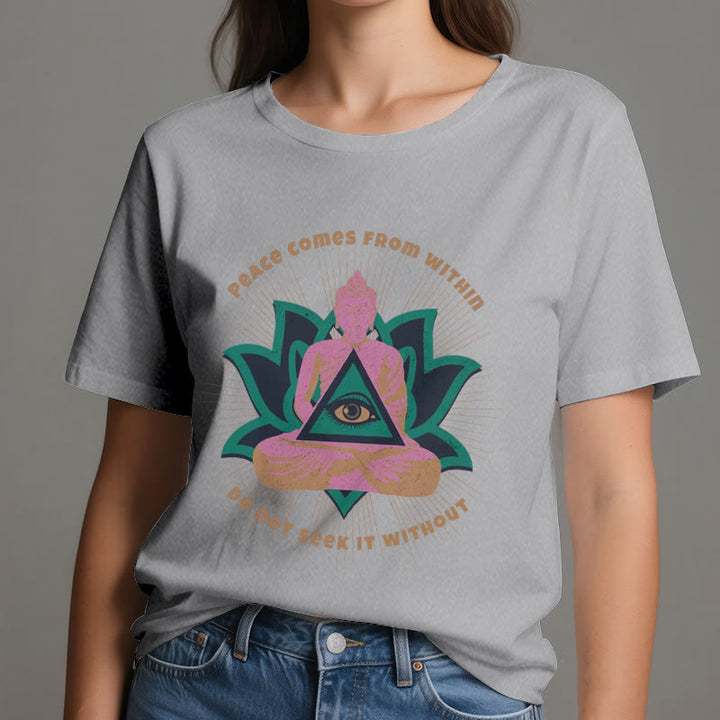Olivenorma "La pace viene da dentro" Maglietta spirituale del Buddha Lotus - image 1