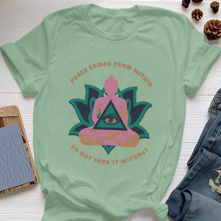Olivenorma "La pace viene da dentro" Maglietta spirituale del Buddha Lotus - Verde chiaro - 2XL - image 17