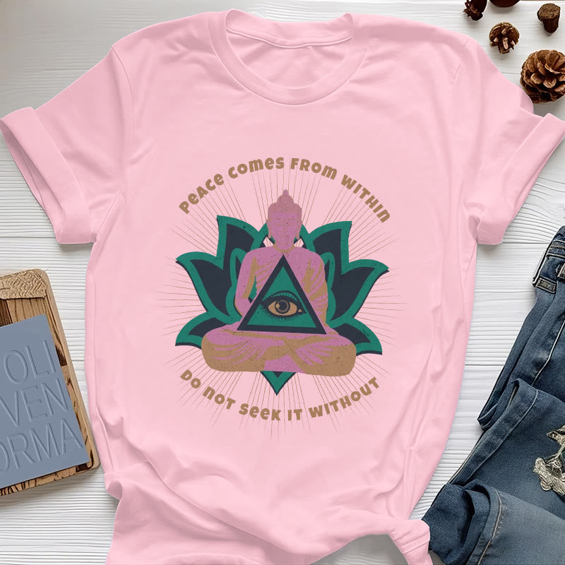 Olivenorma "La pace viene da dentro" Maglietta spirituale del Buddha Lotus - Rosa - 2XL - image 13
