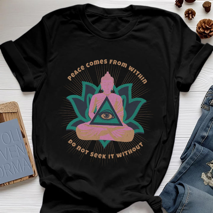 Olivenorma "La pace viene da dentro" Maglietta spirituale del Buddha Lotus - Nero - 2XL - image 7