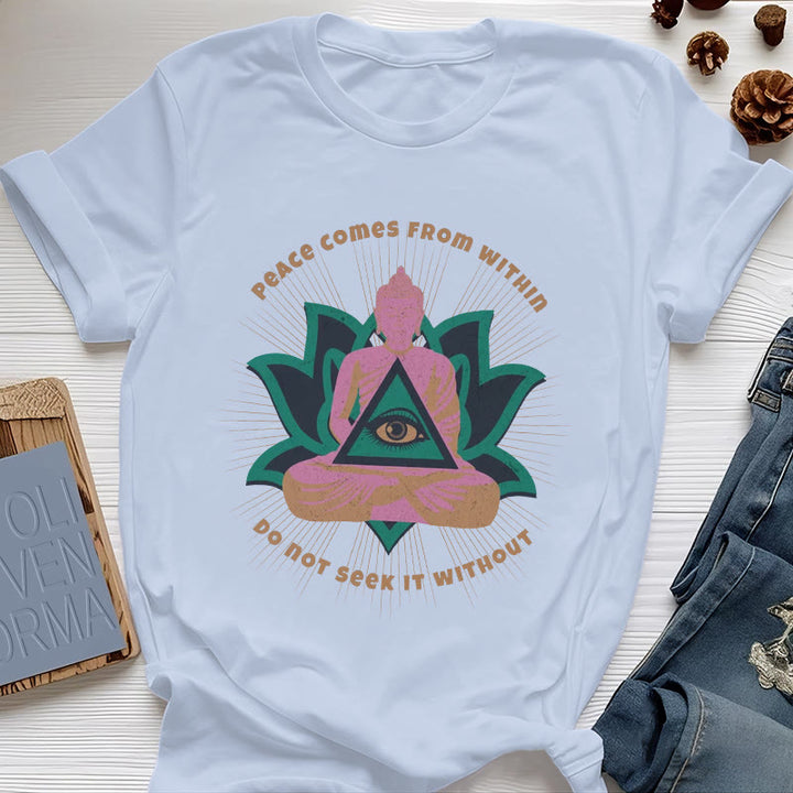 Olivenorma "La pace viene da dentro" Maglietta spirituale del Buddha Lotus - Blu - 2XL - image 11