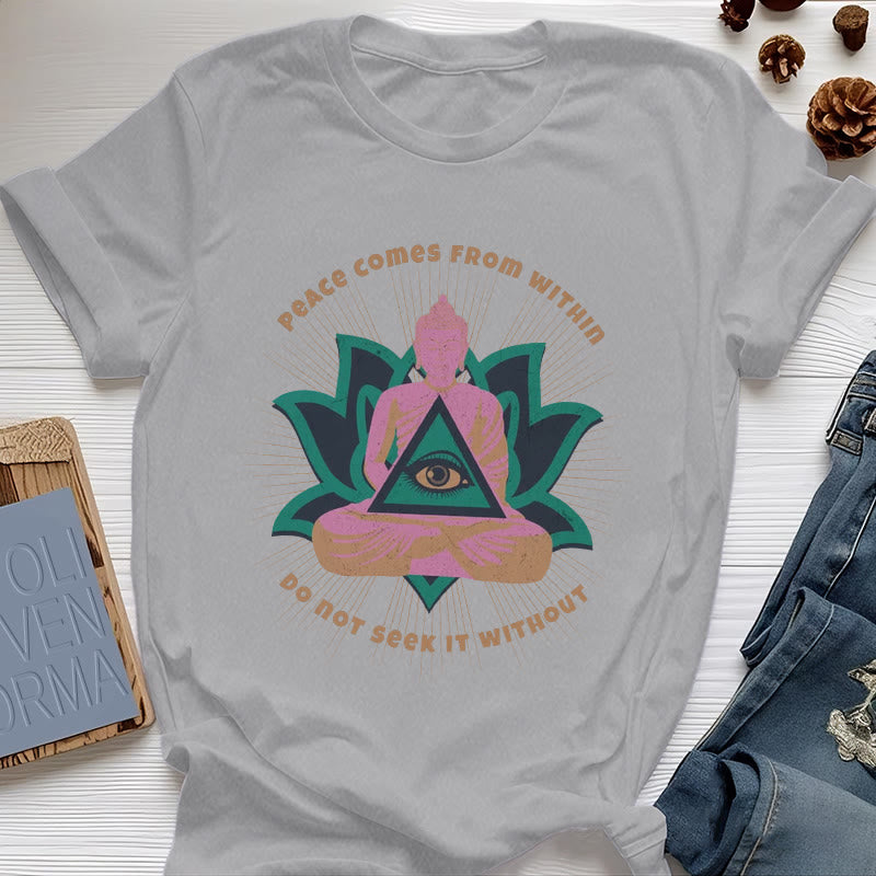 Olivenorma "La pace viene da dentro" Maglietta spirituale del Buddha Lotus - Grigio - 2XL - image 1