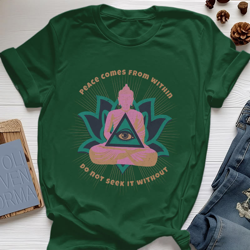 Olivenorma "La pace viene da dentro" Maglietta spirituale del Buddha Lotus - Verde scuro - 2XL - image 19