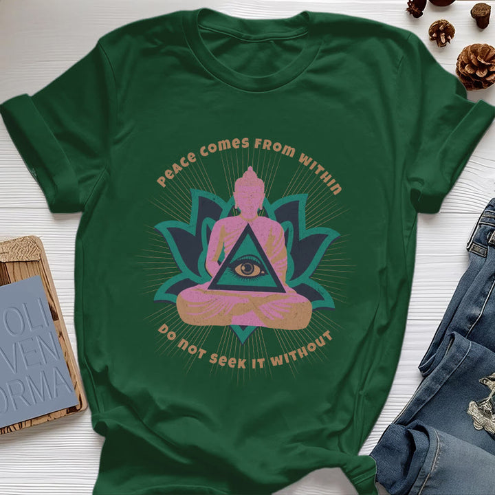 Olivenorma "La pace viene da dentro" Maglietta spirituale del Buddha Lotus - Verde scuro - 2XL - image 19