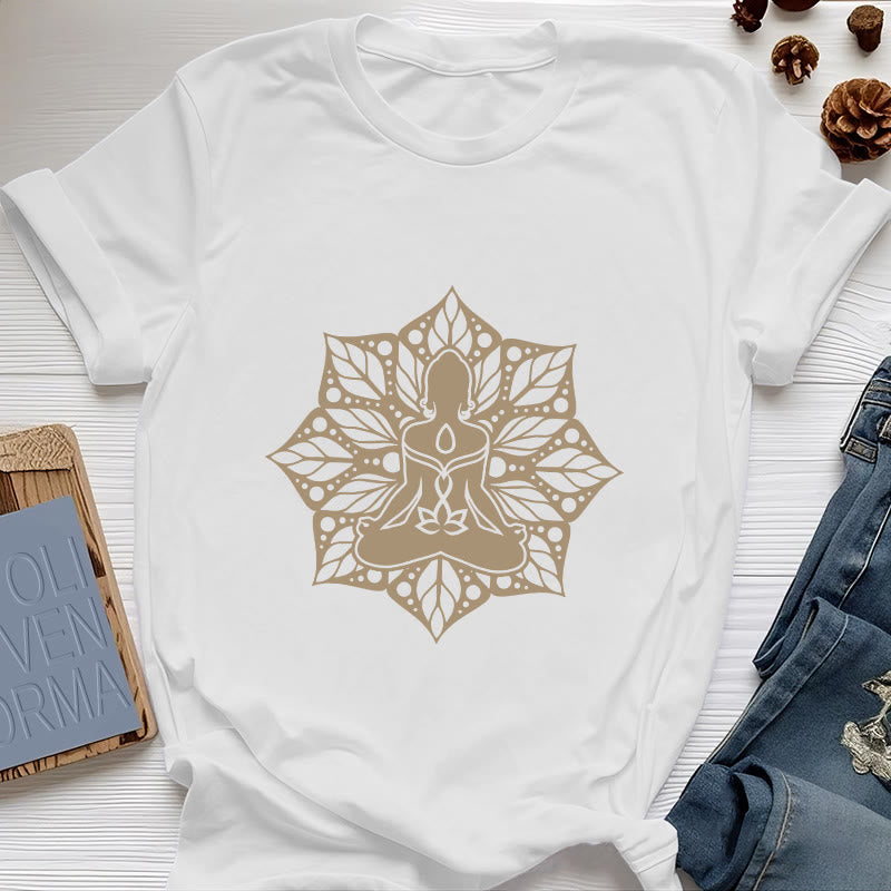 Maglietta Olivenorma Medala Floral Meditation Yoga - Bianco - 2XL - image 6