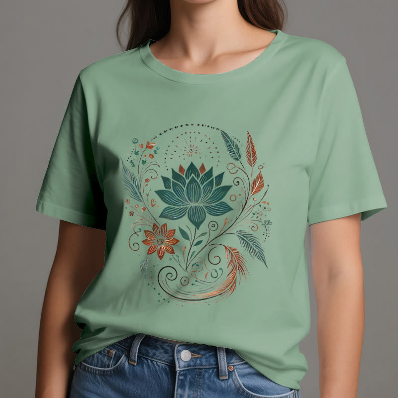 Maglietta da yoga in cotone con fiori di loto e foglie Olivenorma - image 18