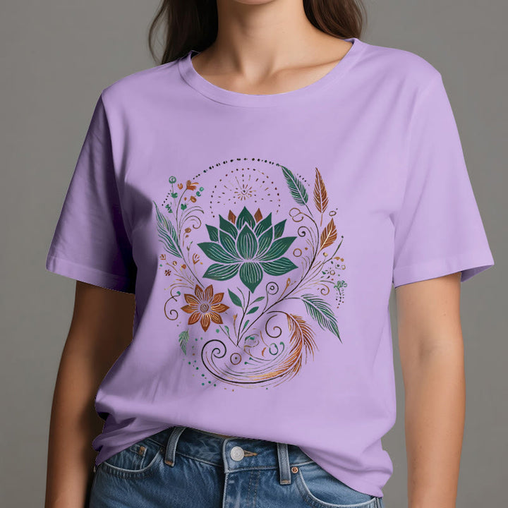 Maglietta da yoga in cotone con fiori di loto e foglie Olivenorma - image 16