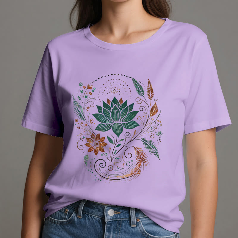 Maglietta da yoga in cotone con fiori di loto e foglie Olivenorma - image 17