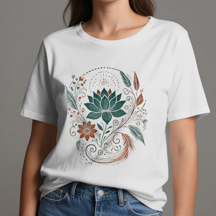 Maglietta da yoga in cotone con fiori di loto e foglie Olivenorma - image 7