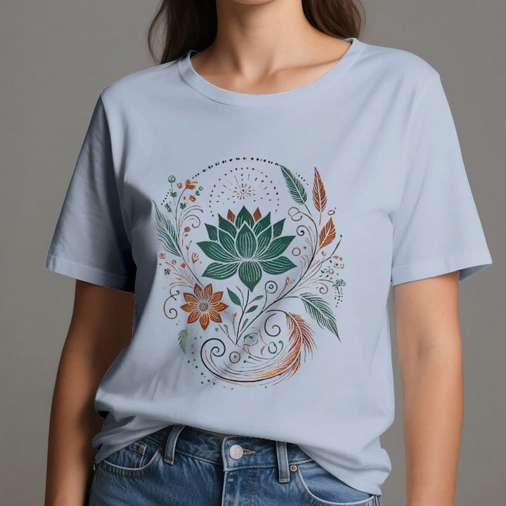 Maglietta da yoga in cotone con fiori di loto e foglie Olivenorma - image 1