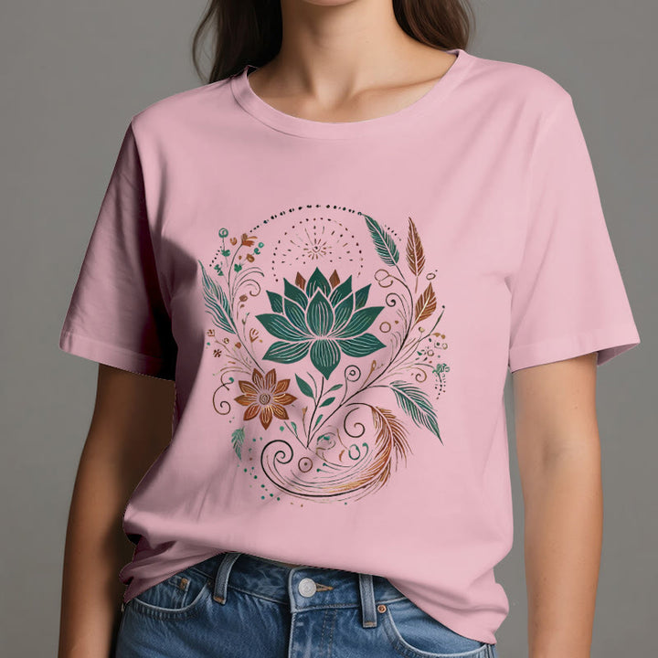 Maglietta da yoga in cotone con fiori di loto e foglie Olivenorma - image 15