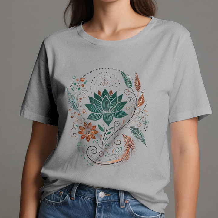 Maglietta da yoga in cotone con fiori di loto e foglie Olivenorma - image 11