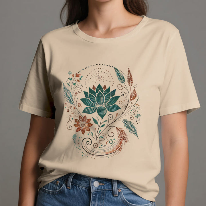 Maglietta da yoga in cotone con fiori di loto e foglie Olivenorma - image 13