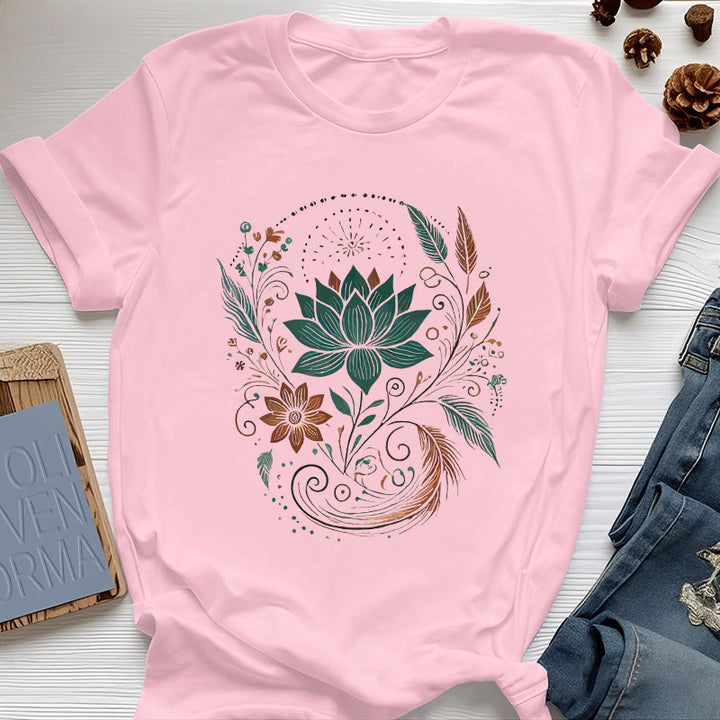 Maglietta da yoga in cotone con fiori di loto e foglie Olivenorma - Rosa - 2XL - image 14
