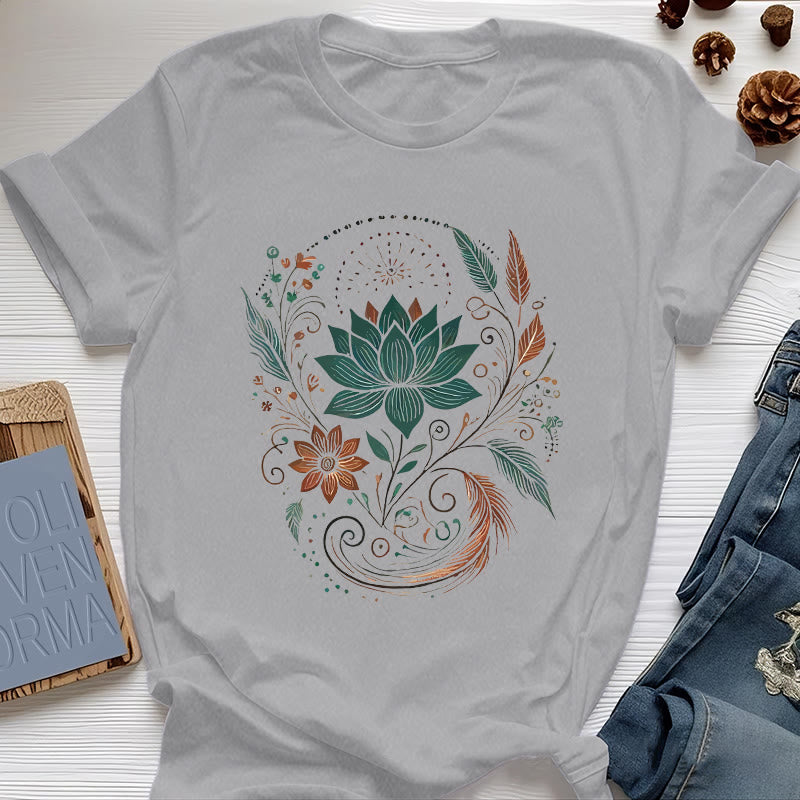 Maglietta da yoga in cotone con fiori di loto e foglie Olivenorma - Grigio - 2XL - image 9