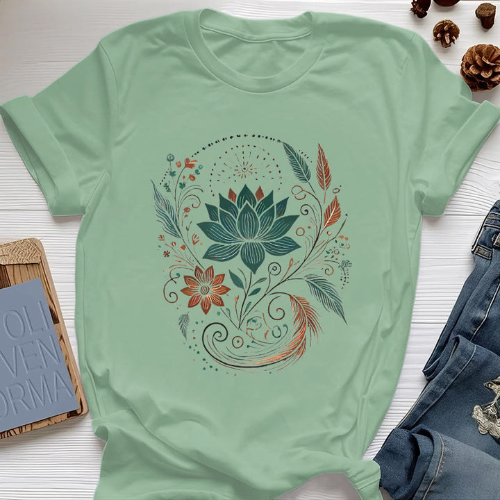 Maglietta da yoga in cotone con fiori di loto e foglie Olivenorma - Verde chiaro - 2XL - image 17