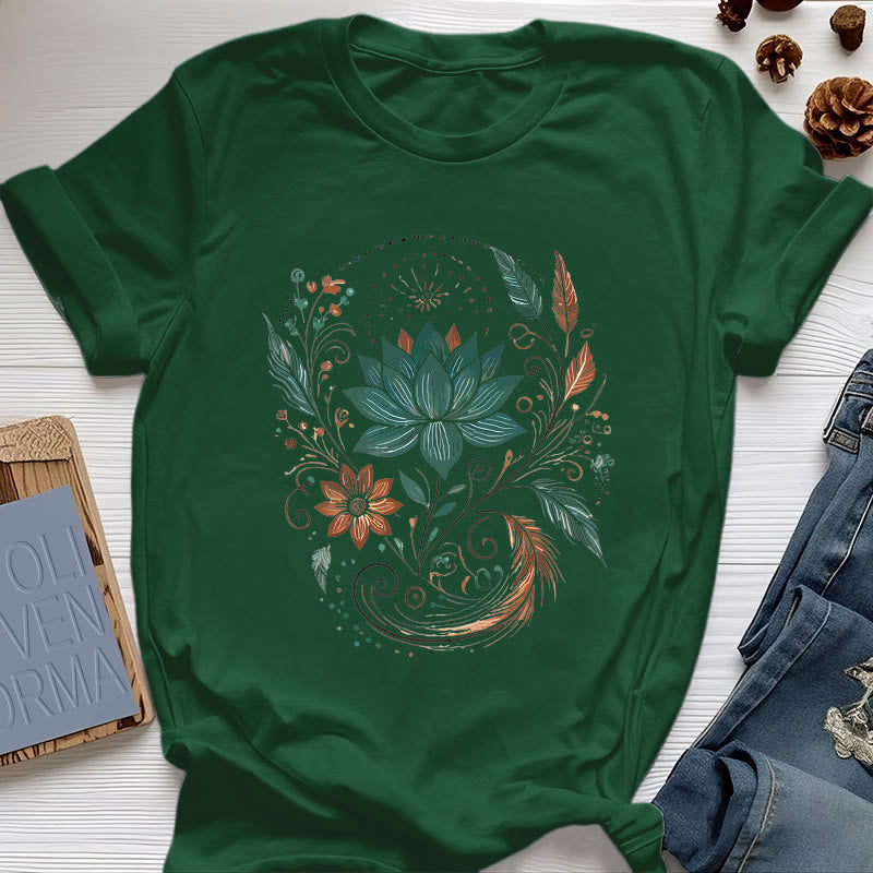 Maglietta da yoga in cotone con fiori di loto e foglie Olivenorma - Verde scuro - 2XL - image 19