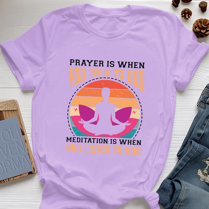 Olivenorma "LA MEDITAZIONE È QUANDO ASCOLTI DIO" Maglietta Yoga Spirituale - Viola - 2XL - image 15