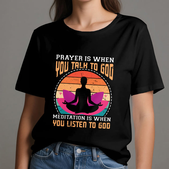 Olivenorma "LA MEDITAZIONE È QUANDO ASCOLTI DIO" Maglietta Yoga Spirituale - image 1
