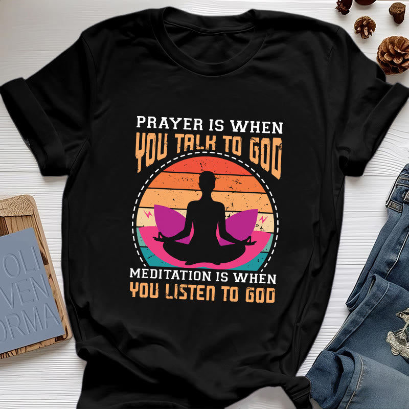 Olivenorma "LA MEDITAZIONE È QUANDO ASCOLTI DIO" Maglietta Yoga Spirituale - Nero - 2XL - image 0
