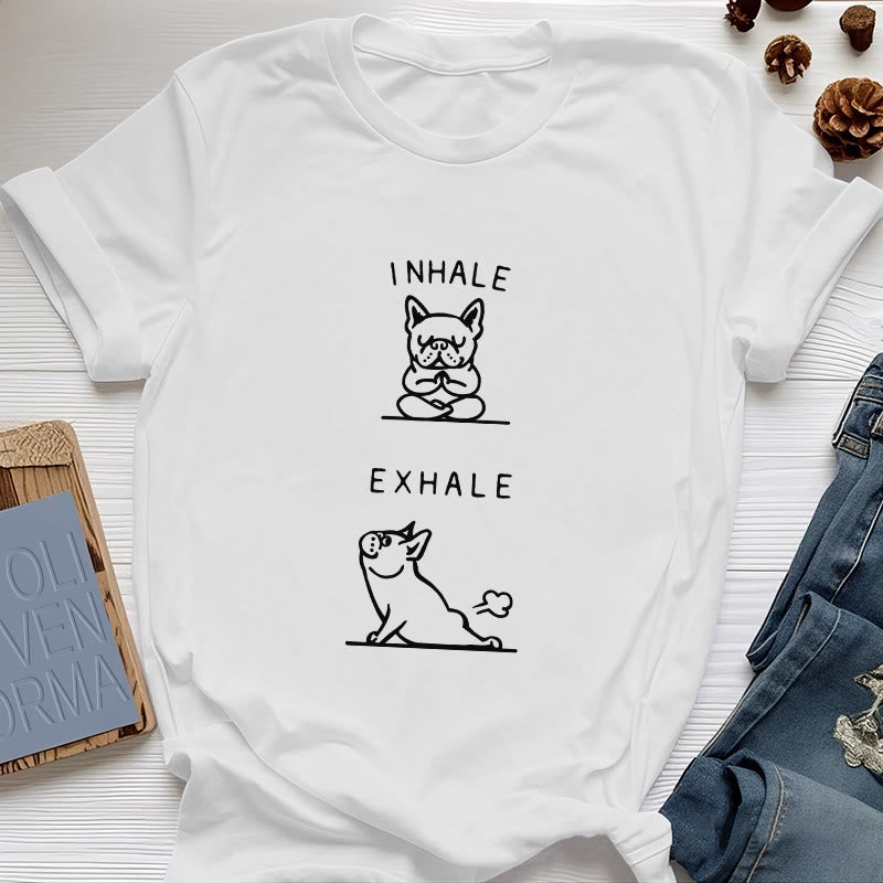 Maglietta spirituale divertente "INSPIRA ED ESPIRA" Olivenorma Bulldog - Bianco - 2XL - image 1