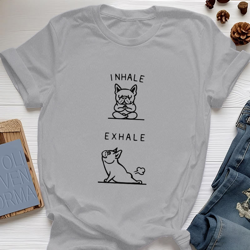 Maglietta spirituale divertente "INSPIRA ED ESPIRA" Olivenorma Bulldog - Grigio - 2XL - image 7