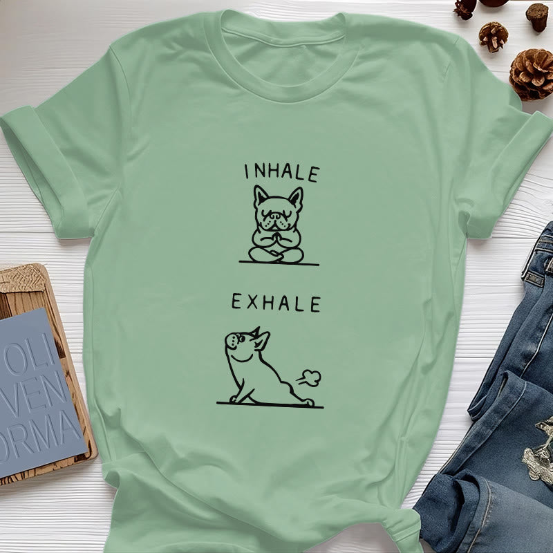 Maglietta spirituale divertente "INSPIRA ED ESPIRA" Olivenorma Bulldog - Verde chiaro - 2XL - image 17