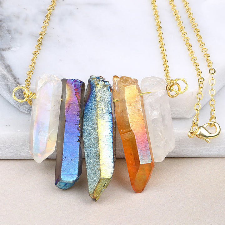 Collana con ciondolo in cristallo grezzo naturale Olivenorma con colori misti 