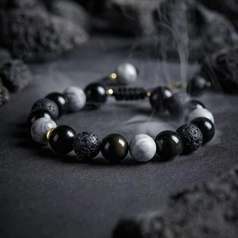 Bracciale intrecciato regolabile in pietra lavica Olivenorma "Dreamlike Night" - Pietra preziosa - image 1