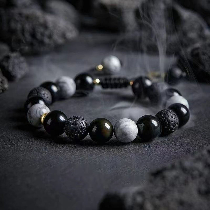 Bracciale intrecciato regolabile in pietra lavica Olivenorma "Dreamlike Night" - Pietra preziosa - image 1