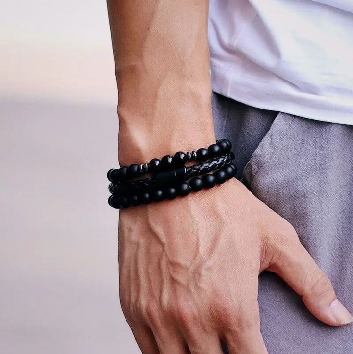 Olivenorma - Set di 3 bracciali in pelle con pietra occhio di tigre - image 4