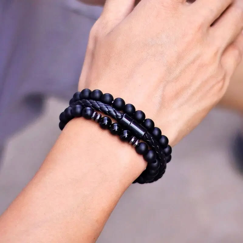 Olivenorma - Set di 3 bracciali in pelle con pietra occhio di tigre - image 5