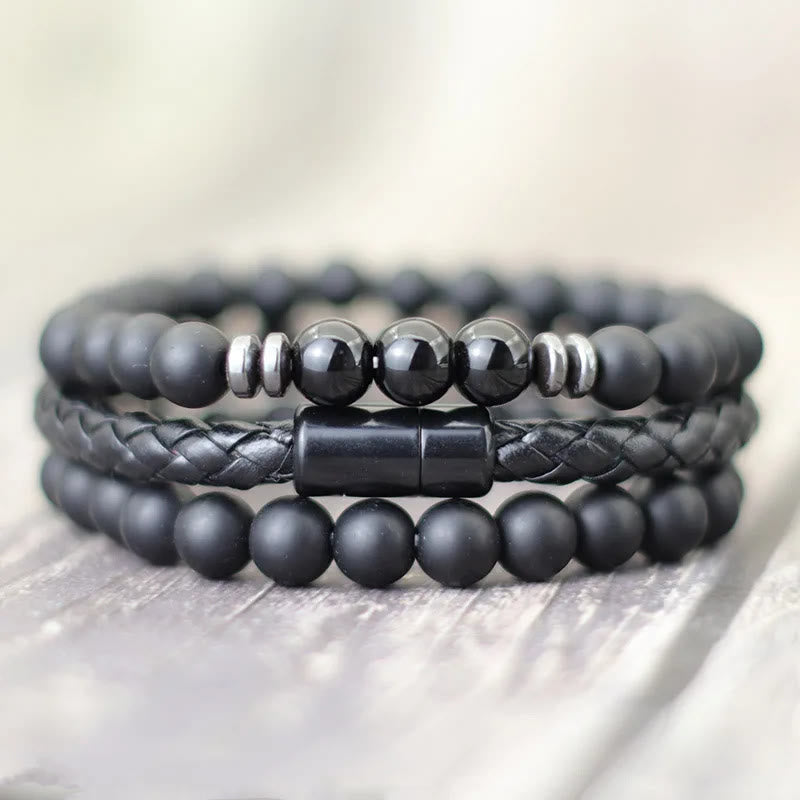 Olivenorma - Set di 3 bracciali in pelle con pietra occhio di tigre - image 5
