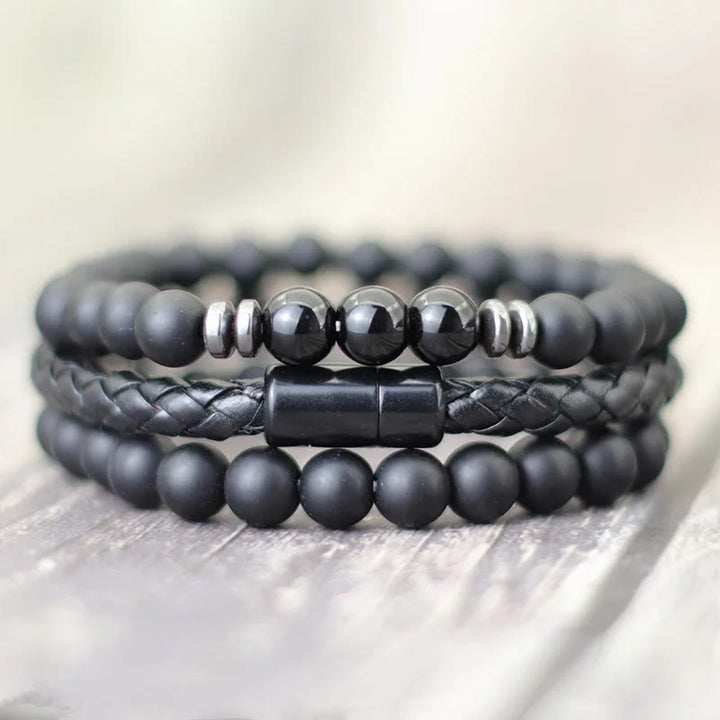 Olivenorma - Set di 3 bracciali in pelle con pietra occhio di tigre - image 5