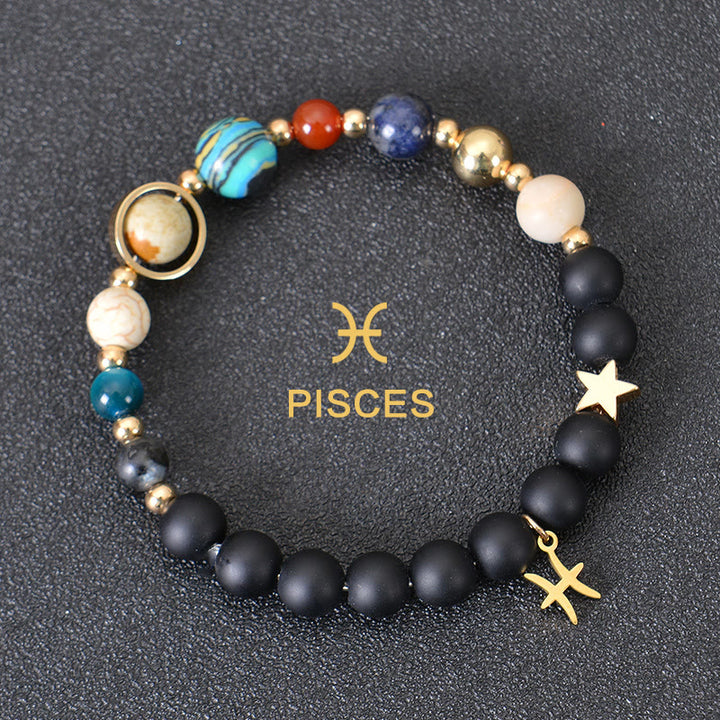 Bracciale Olivenorma con dodici costellazioni e otto pianeti e pietre preziose - Onice nero - Pesci - image 15
