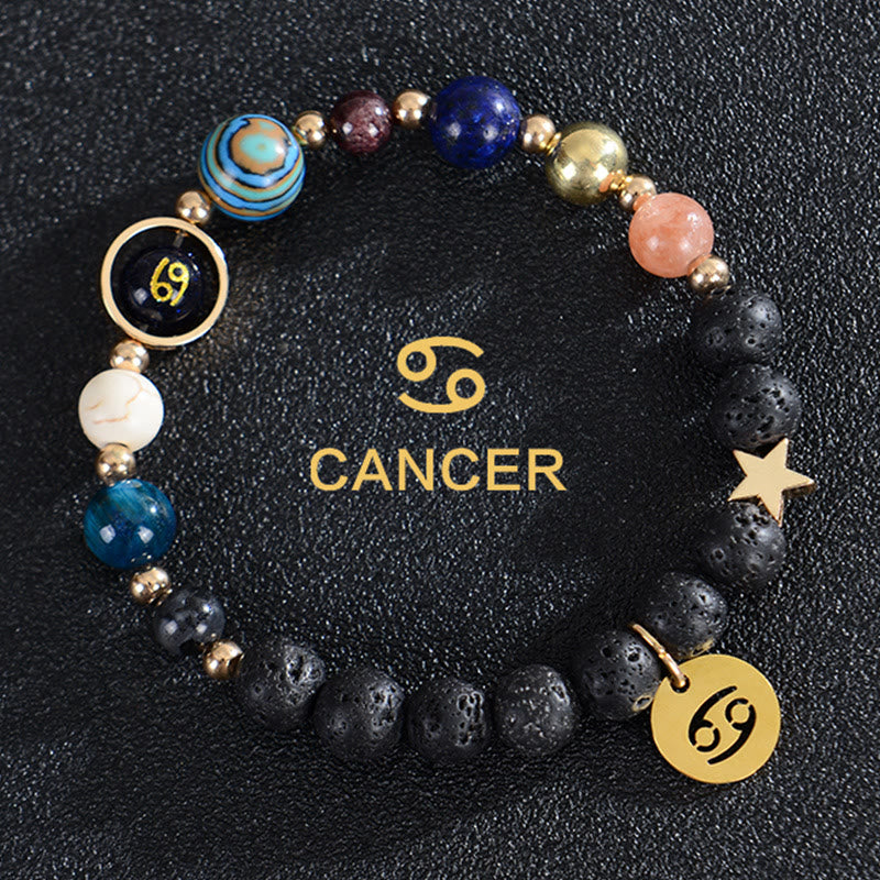 Bracciale Olivenorma con dodici costellazioni e otto pianeti e pietre preziose - Pietra lavica - Cancro - image 19