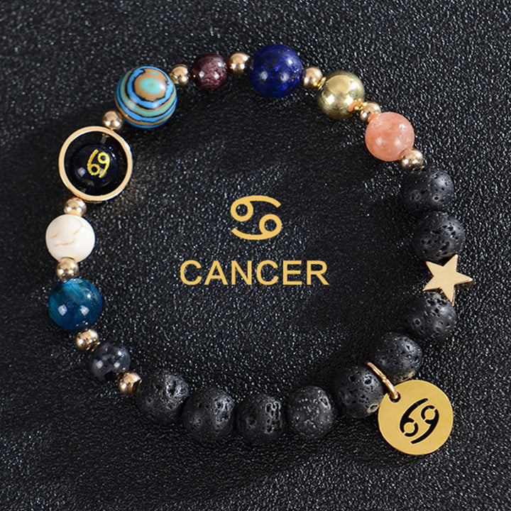 Bracciale Olivenorma con dodici costellazioni e otto pianeti e pietre preziose - Pietra lavica - Cancro - image 19