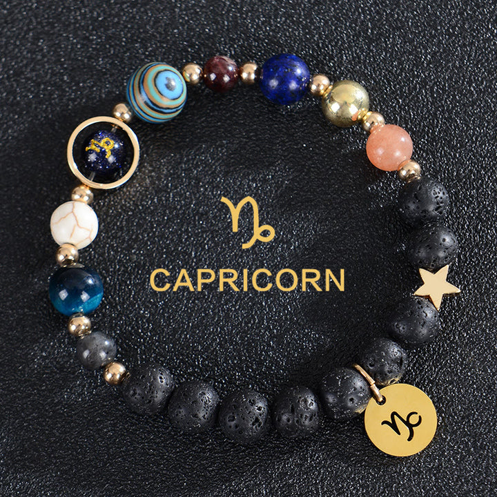 Bracciale Olivenorma con dodici costellazioni e otto pianeti e pietre preziose - Pietra lavica - Capricorno - image 25