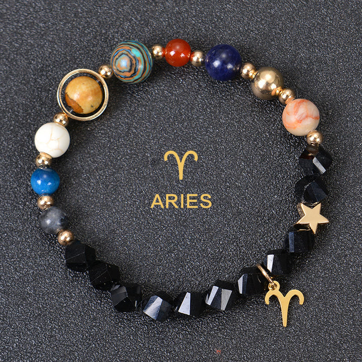Bracciale Olivenorma con dodici costellazioni e otto pianeti e pietre preziose - Ossidiana Fatta - Ariete - image 28