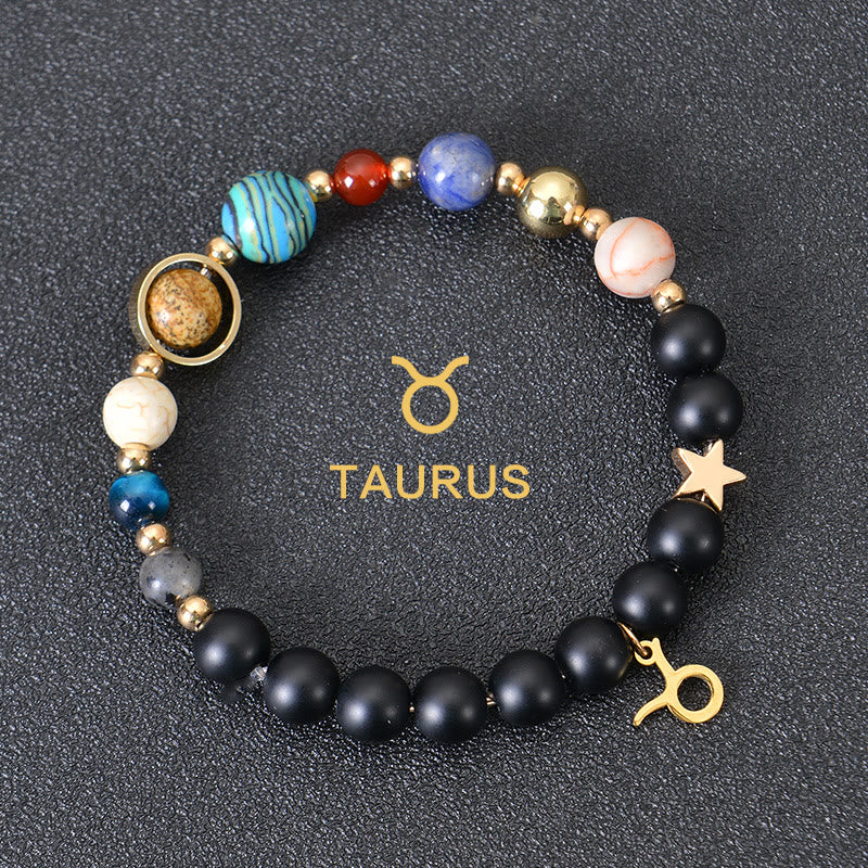 Bracciale Olivenorma con dodici costellazioni e otto pianeti e pietre preziose - Onice nero - Toro - image 5