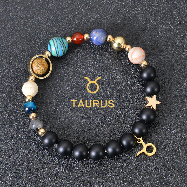 Bracciale Olivenorma con dodici costellazioni e otto pianeti e pietre preziose - Onice nero - Toro - image 5