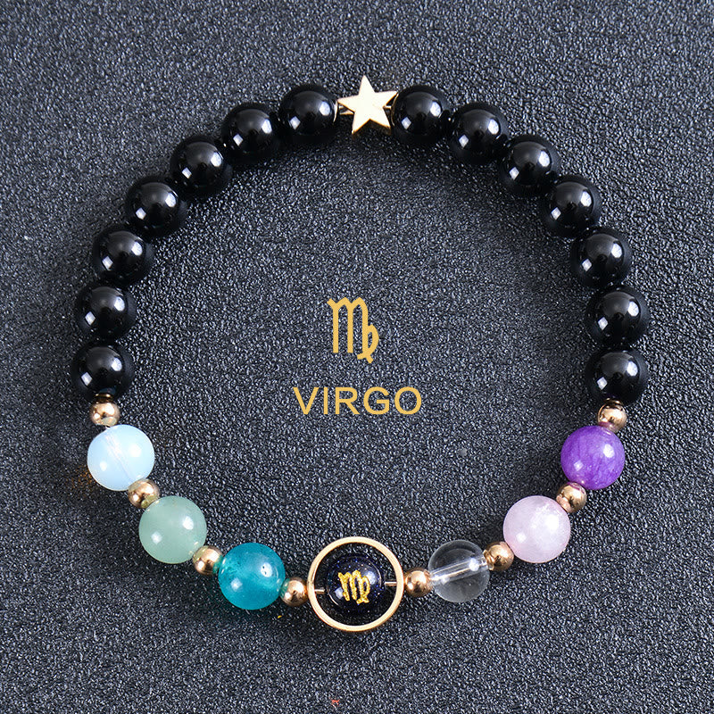 Bracciale Olivenorma con dodici costellazioni e otto pianeti e pietre preziose - Ossidiana rotonda - Vergine - image 45
