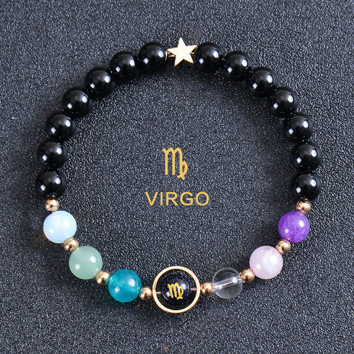 Bracciale Olivenorma con dodici costellazioni e otto pianeti e pietre preziose - Ossidiana rotonda - Vergine - image 45