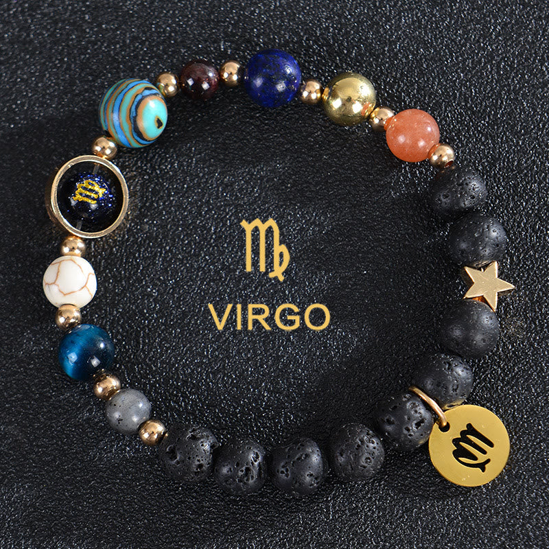 Bracciale Olivenorma con dodici costellazioni e otto pianeti e pietre preziose - Pietra lavica - Vergine - image 21
